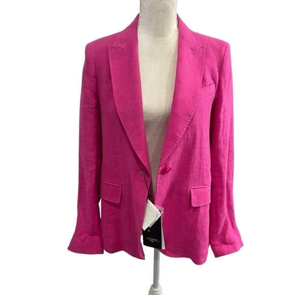WEEKEND MAX MARA Nalut Linen Canvas Single Breast Blazer Size 8 Fuchsia $575 NWT - Picture 10 of 16